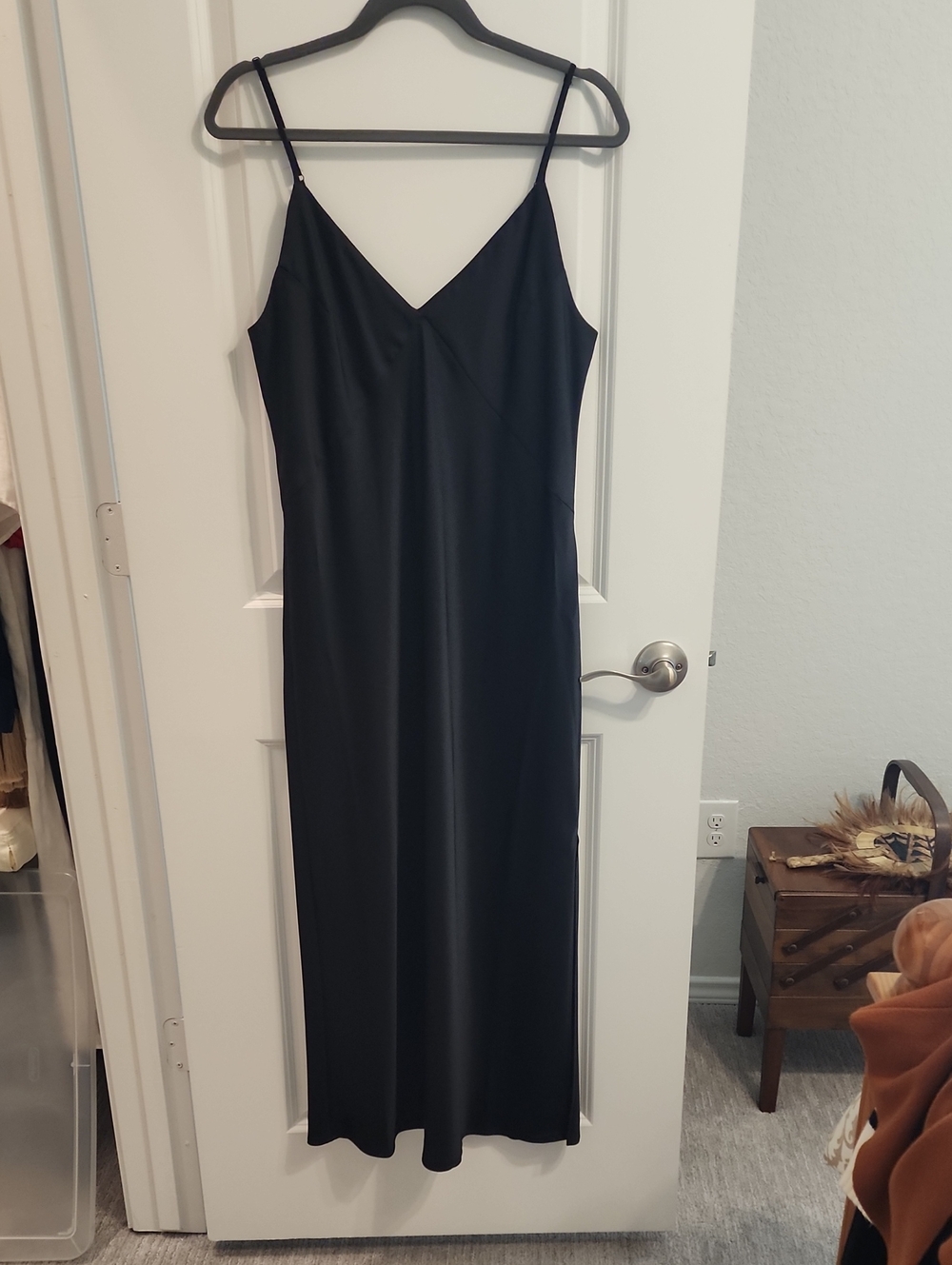 a new day Black Satin Midi Slip Dress